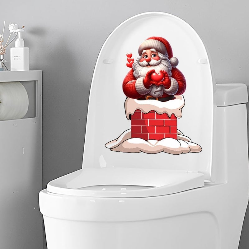 Iprokiu Christmas Toilet Sticker Chimney Santa Claus Reindeer Elf Toilet Seat Cover Decal Home Decor Waterproof Christmas Wall Sticker Elk Toilet Seat Lid Decal (Heart Santa Claus) - Image 5